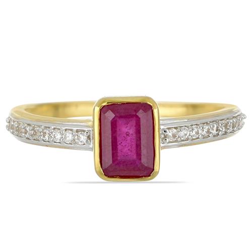 BUY NATURAL GLASS FILLED RUBY GEMSTONE 14K GOLD CLASSIC RING WITH WHITE DIAMOND